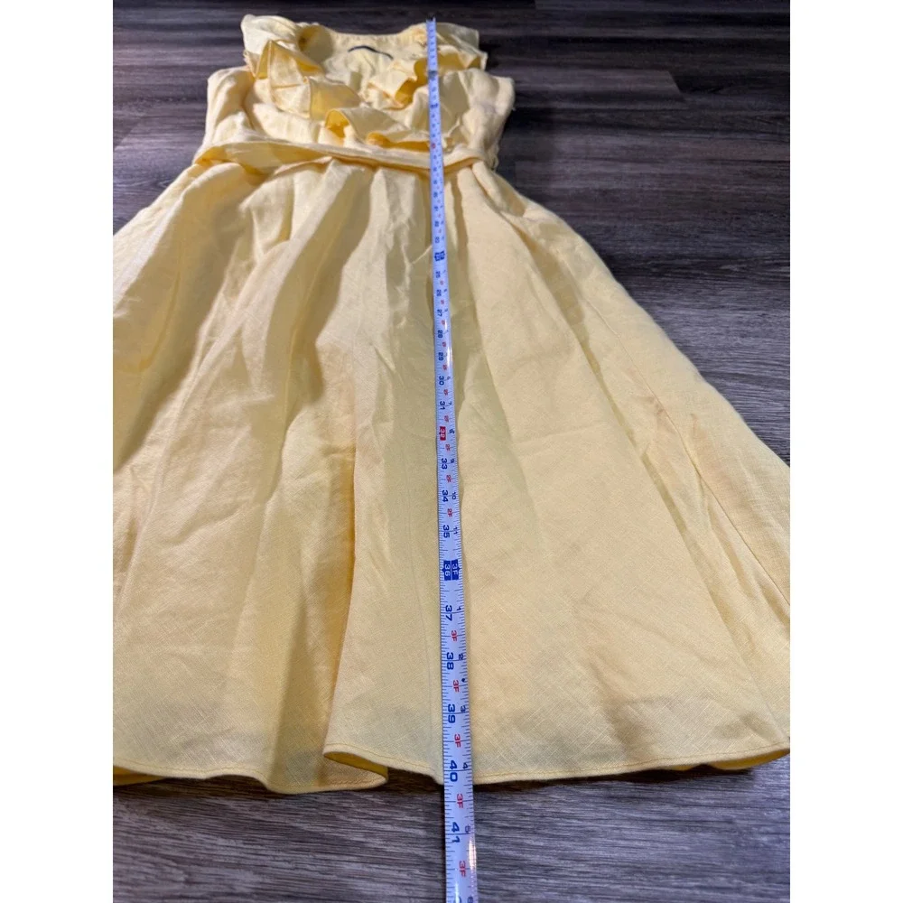 American Living 100%‎ Linen Dress Ruffle Sleeveless Belted Yellow Size 6 Preppy
